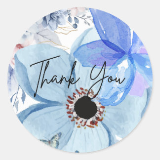 Sticker Rond Elegant wildflower blue bridal shower thank you