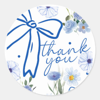 Sticker Rond Elegant wildflower blue bridal shower thank you