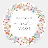Sticker Rond Elegant Wildflower Personalized Wedding  (Devant)