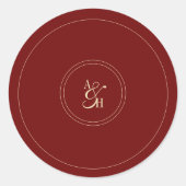 Sticker Rond Elegant Wine Red Monogram Wedding Initials (Devant)