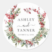 Sticker Rond Elegant Winter Christmas Floral Wedding (Devant)