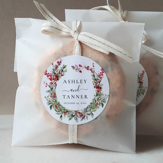 Sticker Rond Elegant Winter Christmas Floral Wedding