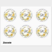 Sticker Rond Élégant Yellow Floral Script Monogramme Adresse (Feuille)