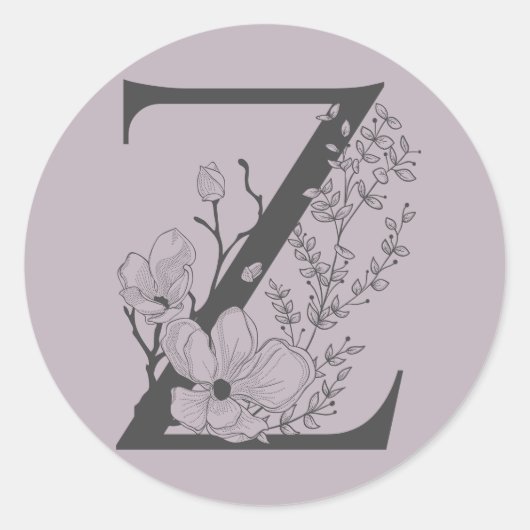 Sticker Rond Élégant Z Boho Floral Monogramme initial Lilac Gre (Devant)