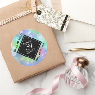 Sticker Rond Élégante 34e anniversaire du Mariage Opal