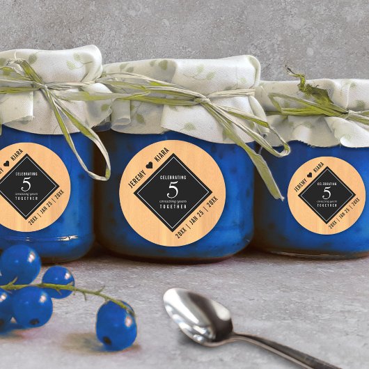 Sticker Rond Élégante 5ème anniversaire de Mariage de bois