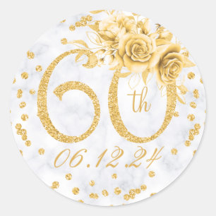 Sticker Rond Élégante 60e anniversaire de la fête Glam Marble O