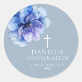 Sticker Rond Elégante aquarelle bleu Dusty Confirmation florale (Devant)