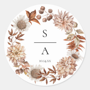 Sticker Rond Elégante aquarelle Burnt Orange Floral Mariage