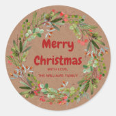 Sticker Rond Elégante aquarelle couronne Noël classique Roun (Devant)