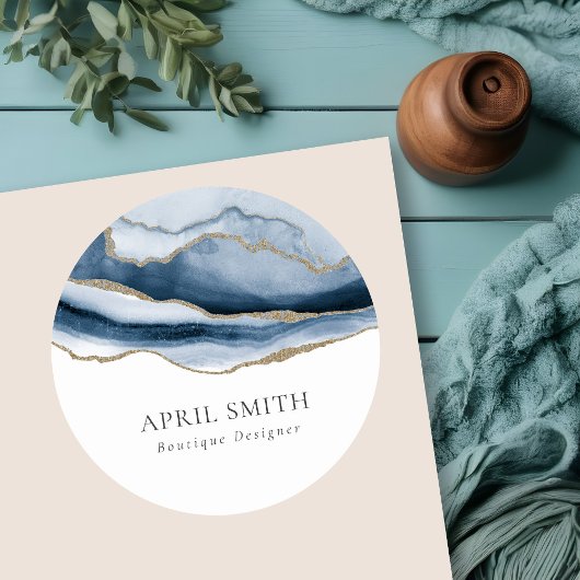 Sticker Rond Elégante Aquarelle d'or marine Abstraite