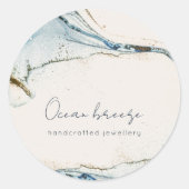 Sticker Rond Elégante Aquarelle douce Abstraite Bleu Plage Or (Devant)