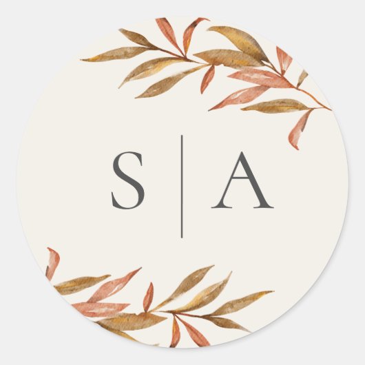 Sticker Rond Elégante aquarelle Feuille Enveloppe Mariage sceau (Devant)