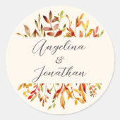 Sticker Rond Elégante aquarelle Feuilles Automne Mariage Person (Devant)