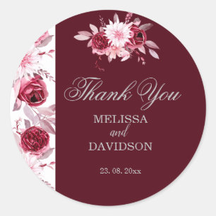 Sticker Rond Elégante aquarelle Floral Blush Bourgogne Mariage