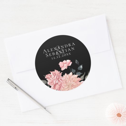 Sticker Rond Elégante Aquarelle Florale Mariage Enregistrer La  (Enveloppe)