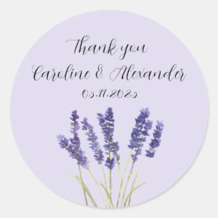 Sticker Rond Elégante Aquarelle Lavande Herbes Mariage Floral