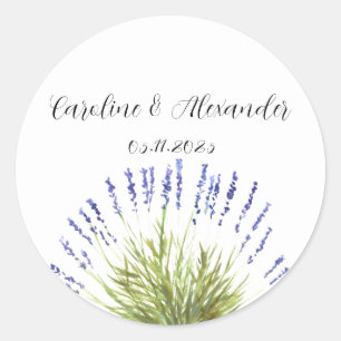 Sticker Rond Elégante Aquarelle Lavande Herbes Mariage Floral