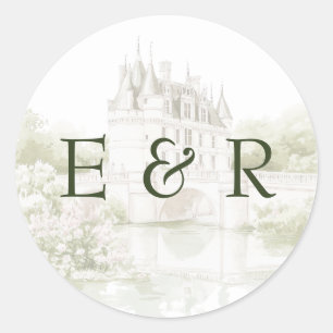 Sticker Rond Elégante aquarelle Manor Jardin Mariage