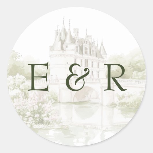 Sticker Rond Elégante aquarelle Manor Jardin Mariage (Devant)