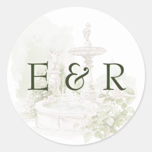 Sticker Rond Elégante aquarelle Manor Jardin Mariage