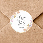 Sticker Rond Elégante Aquarelle Mariage Vert Enregistrer La Dat