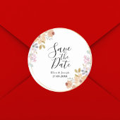 Sticker Rond Elégante Aquarelle Mariage Vert Enregistrer La Dat
