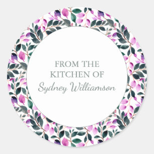 Sticker Rond Elégante Aquarelle Motif Floral Cuisine De Nom