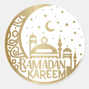 Sticker Rond Elégante aquarelle Or Ramadan Kareem Moubarak
