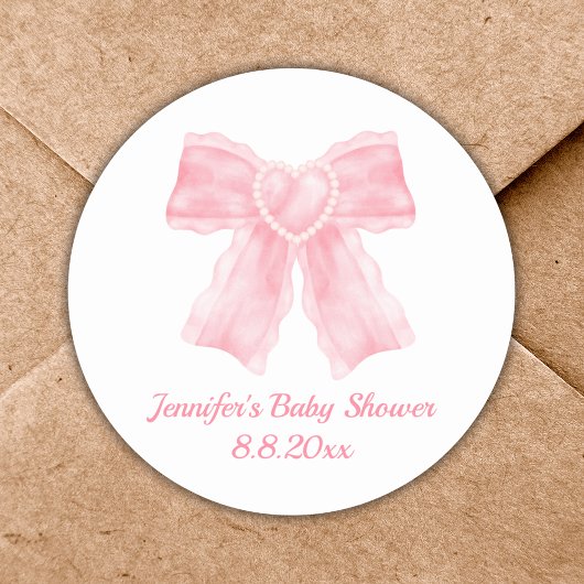Sticker Rond élégante aquarelle rose arc fille baby shower mign