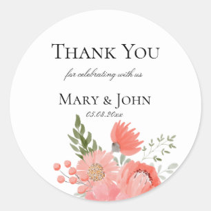 Sticker Rond Elégante Aquarelle rose clair Fleur Mariage Favori