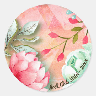 Sticker Rond Elégante aquarelle rose Fleurs Jardin Club de livr