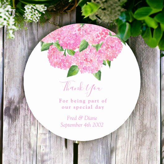Sticker Rond Elégante aquarelle rose Hydrangée Mariage floral