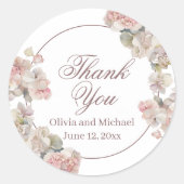 Sticker Rond Elégante aquarelle rose hydrangées florales (Devant)