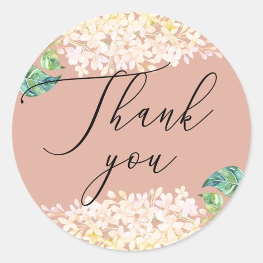 Sticker Rond Elégante aquarelle rose mariage floral merci (Devant)