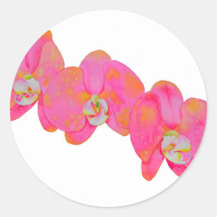 Sticker Rond Elégante aquarelle rose orchidées tropicale fleuri
