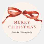 Sticker Rond Elégante aquarelle rouge Bow Noël (Devant)