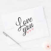 Sticker Rond Élégante Aquarelle Rouge Coeur Script mignonne Cit (Enveloppe)