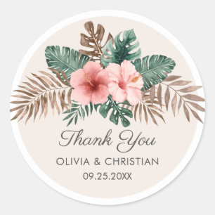 Sticker Rond Elégante aquarelle tropicale Mariage floral
