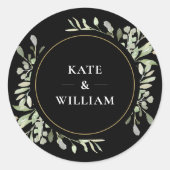 Sticker Rond Elégante aquarelle verdure Mariage Noir Favor (Devant)