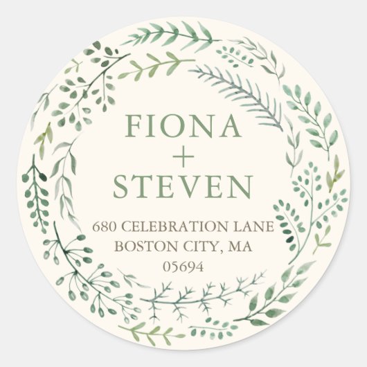 Sticker Rond Elégante aquarelle verte couronne Adresse de retou (Devant)