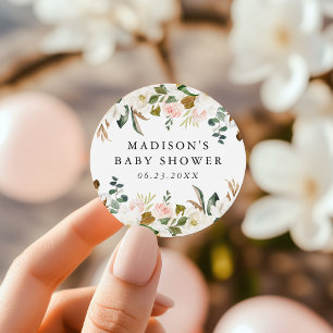 Sticker Rond Élégante Baby Shower Aquarelle Magnolias