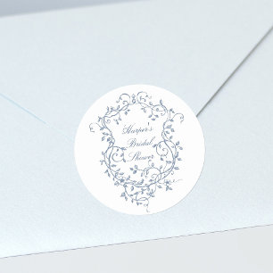 Sticker Rond Élégante Baby Shower Française Victorienne Bleue