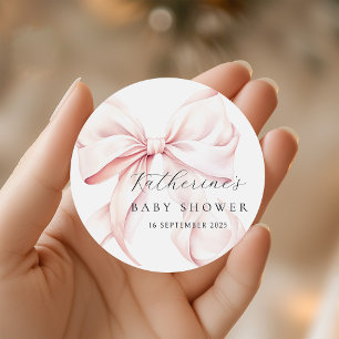 Sticker Rond  Élégante Baby Shower Rose Ruban