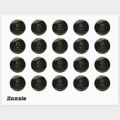 Sticker Rond Elégante Black Gold Agate 15e fête d'anniversaire (Feuille)