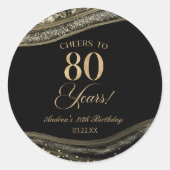 Sticker Rond Elégante Black Gold Agate 80e fête d'anniversaire (Devant)