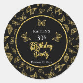Sticker Rond Elégante Black Gold Butterflies 30e fête d'anniver (Devant)