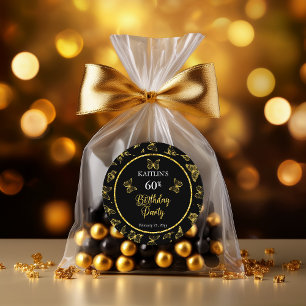 Sticker Rond Elégante Black Gold Butterflies 60e fête d'anniver