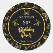 Sticker Rond Elégante Black Gold Butterflies 60e fête d'anniver (Devant)