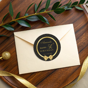 Sticker Rond Elégante Black & Gold Surprise fête d'anniversaire